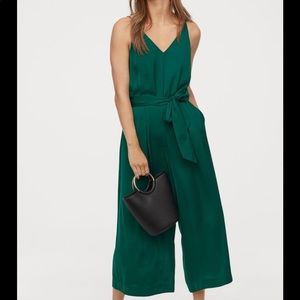 H&M Green Satin Wide Leg Jumpsuit
